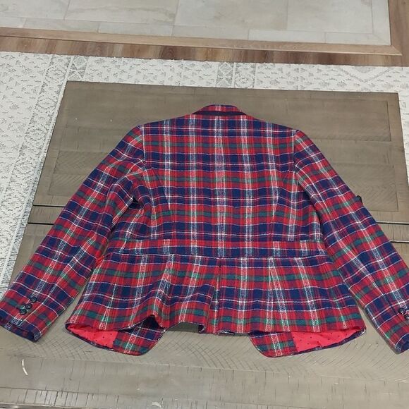 Talbots Red Blue Tartan Plaid Wool Blazer Sz 10 - Picture 2 of 10